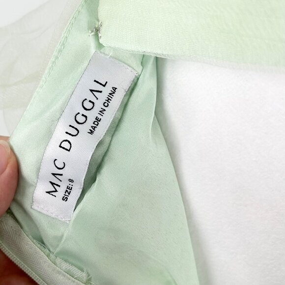 NWT Mac Duggal Mint Ruffle Tiered Tulle Cut Out Gown, Style 60670 - Picture 9 of 15